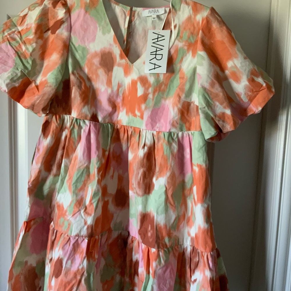 Anvara Multicolor Watercolor Mini Dress - Pink & Orange